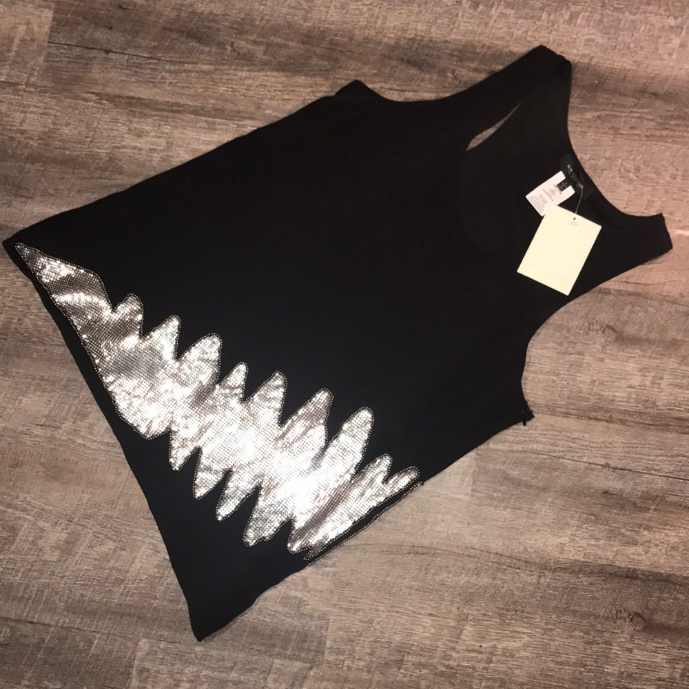 NWT MM Couture ▪️black tank w/ silver mesh ▪️sz M - Picture 1 of 8